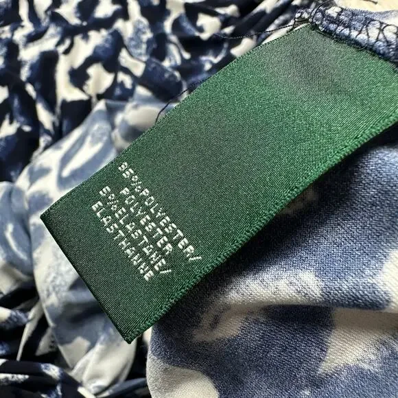 Lauren Ralph Lauren Navy White Abstract Print Ruched 3/4 Sleeve Sheath Dress 16 - Picture 9 of 14